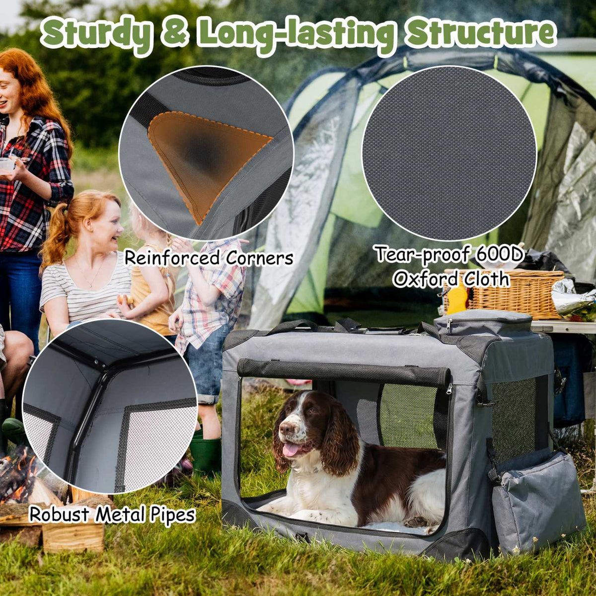 Collapsible Soft Dog Crate with Mesh Windows & 3 Doors