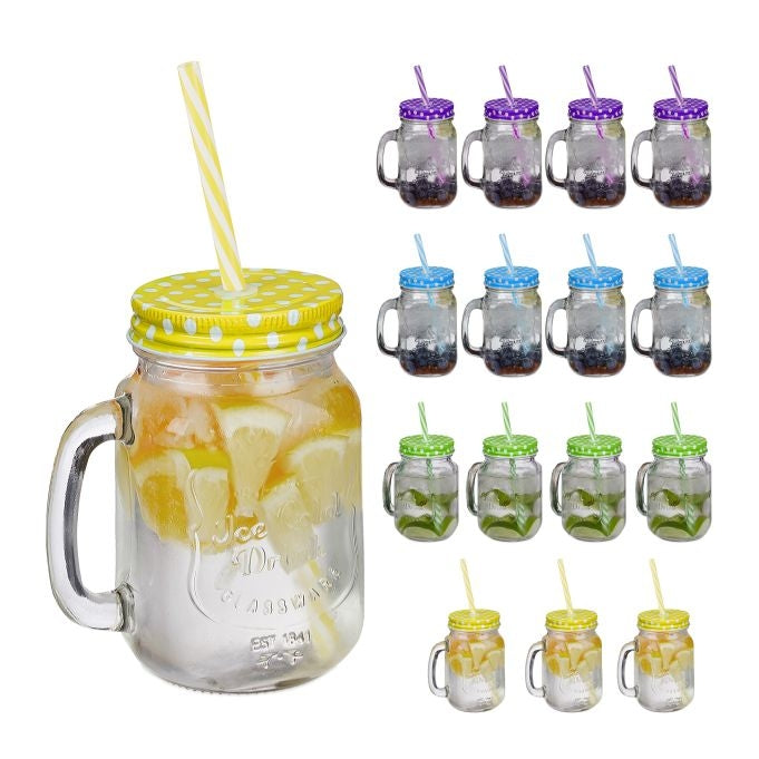 Colorful drinking glasses with lids - 16 pcs