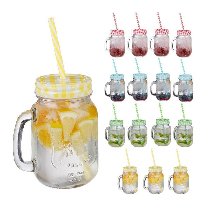 Colorful drinking glasses with lids - 16 pcs
