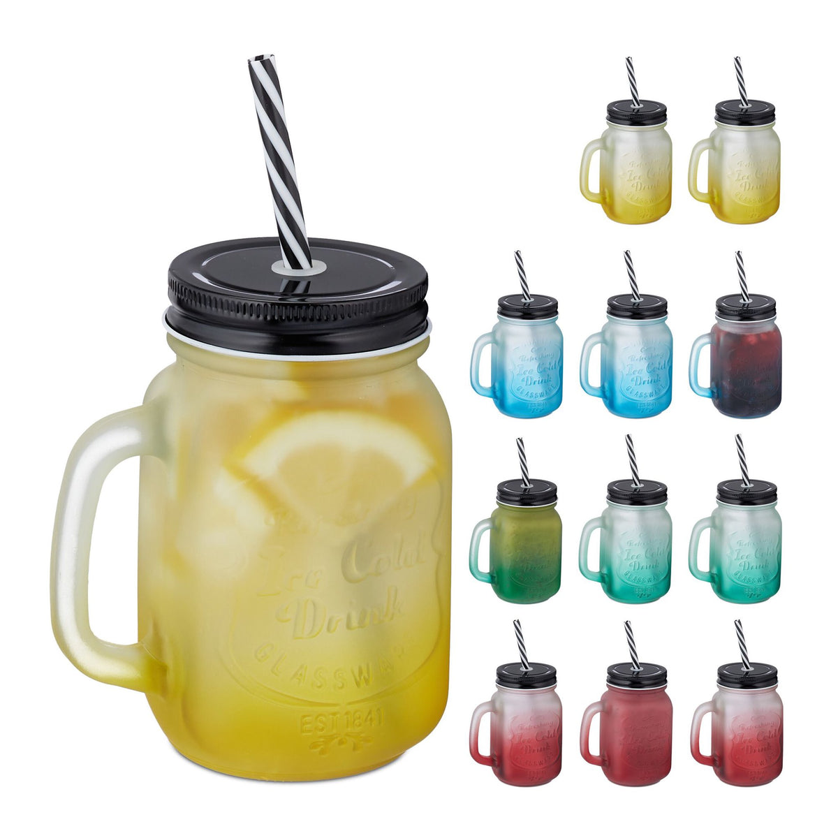 Colorful drinking glasses with lid set of 12