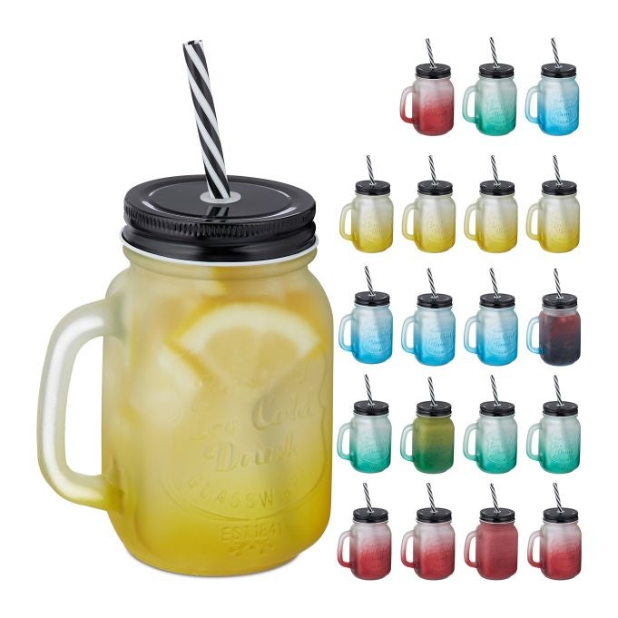 Colorful drinking glasses with lids set of 20