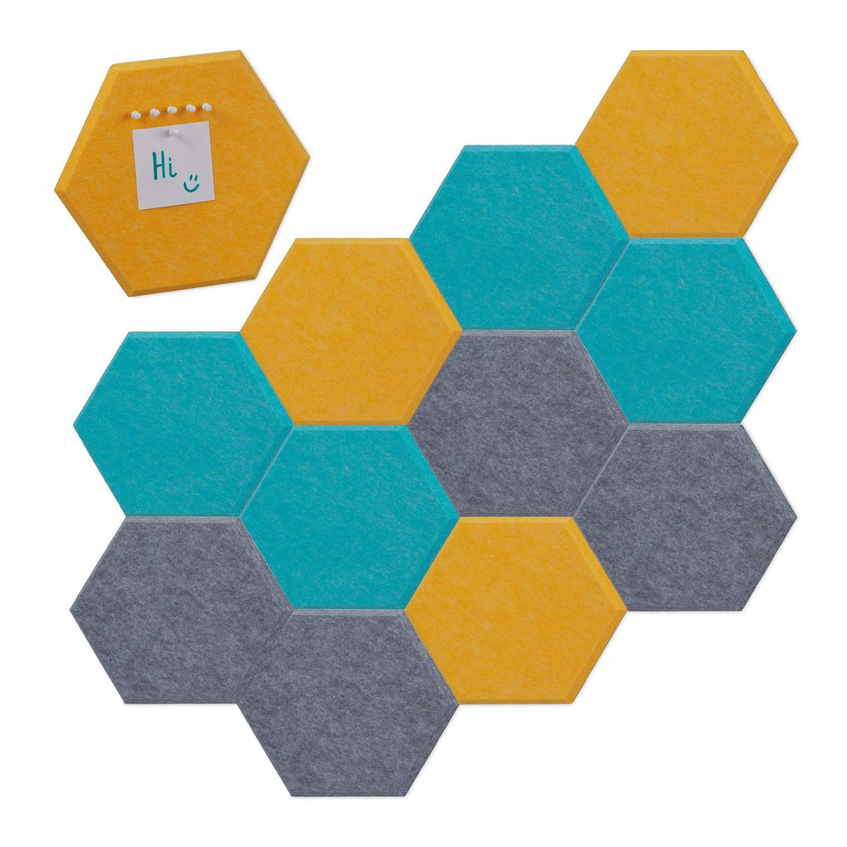 Colorful hexagons with felt for bulletin board - 12 pcs