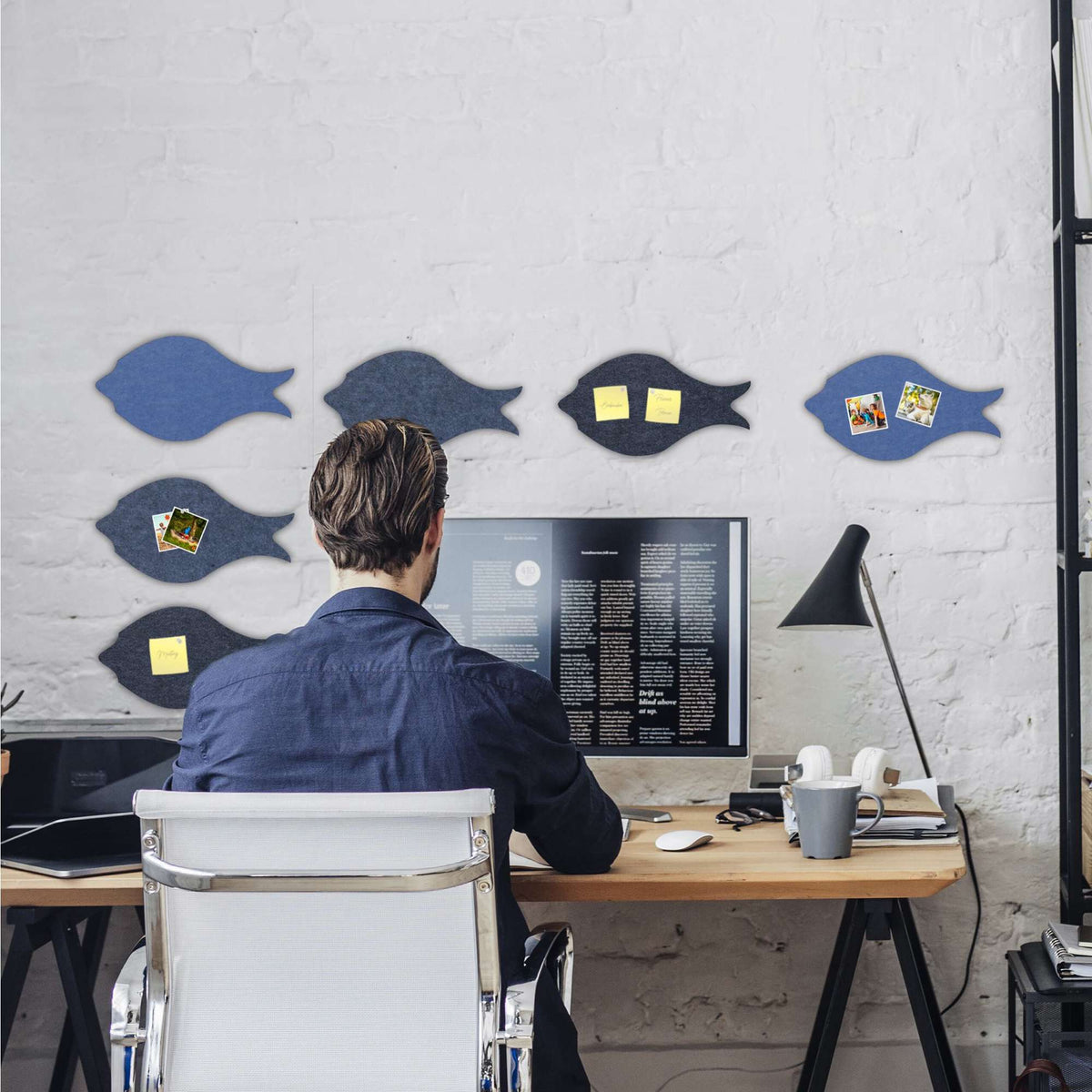 Colorful pin board made of felt - fish - 6 pcs