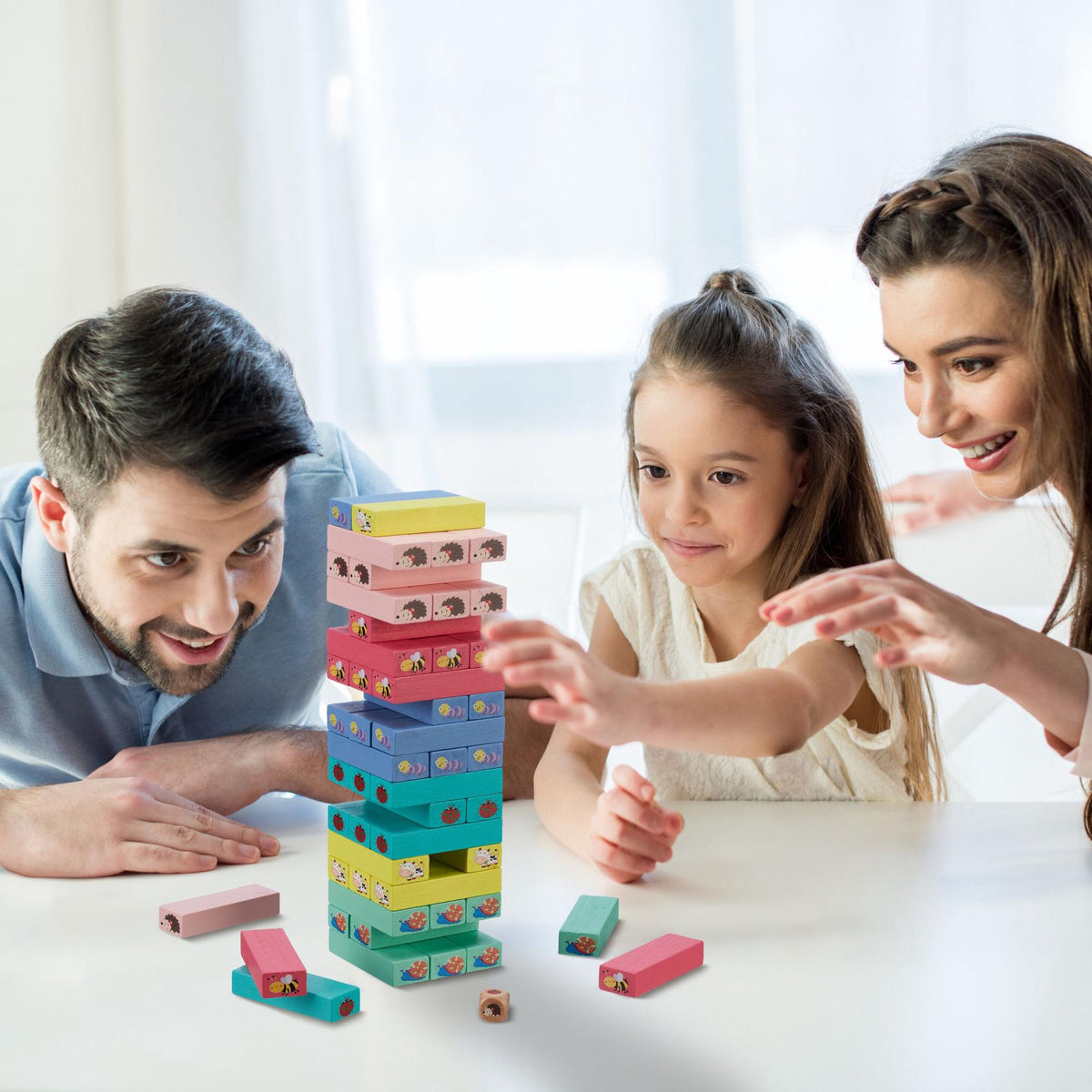 Colorful wooden swing tower with animals