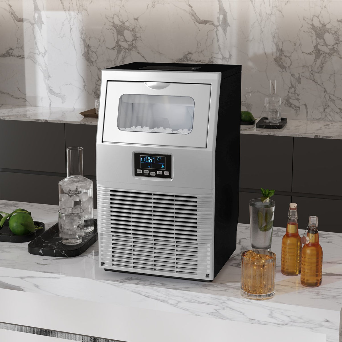 Commercial Ice Cube Machine 30kg/24H Ice Machine with Digital Control, Ice Cream Scoop, Self-Cleaning Ice Maker Machine Made of Stainless Steel for Office, Restaurant, Bar, Cafe |