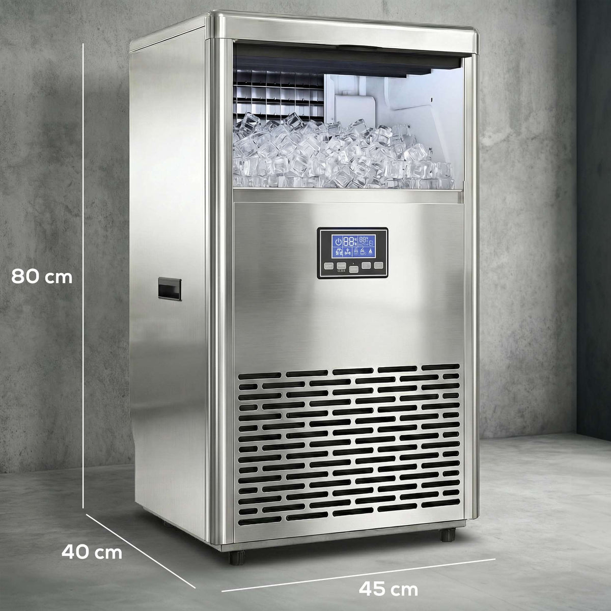 Commercial Ice Maker, 45kg/Day, Stainless Steel, LCD Panel