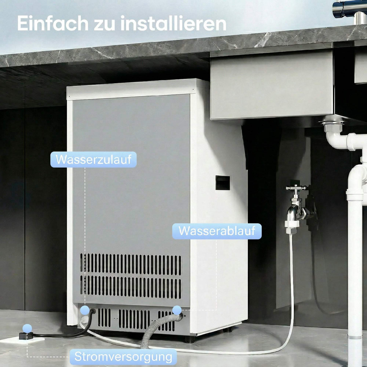 Commercial Ice Maker, 55kg/24h, Stainless Steel, 13kg Storage