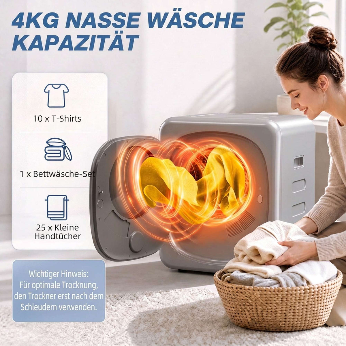 Compact 2.5kg Vent Dryer, Stainless Steel Drum, Silver