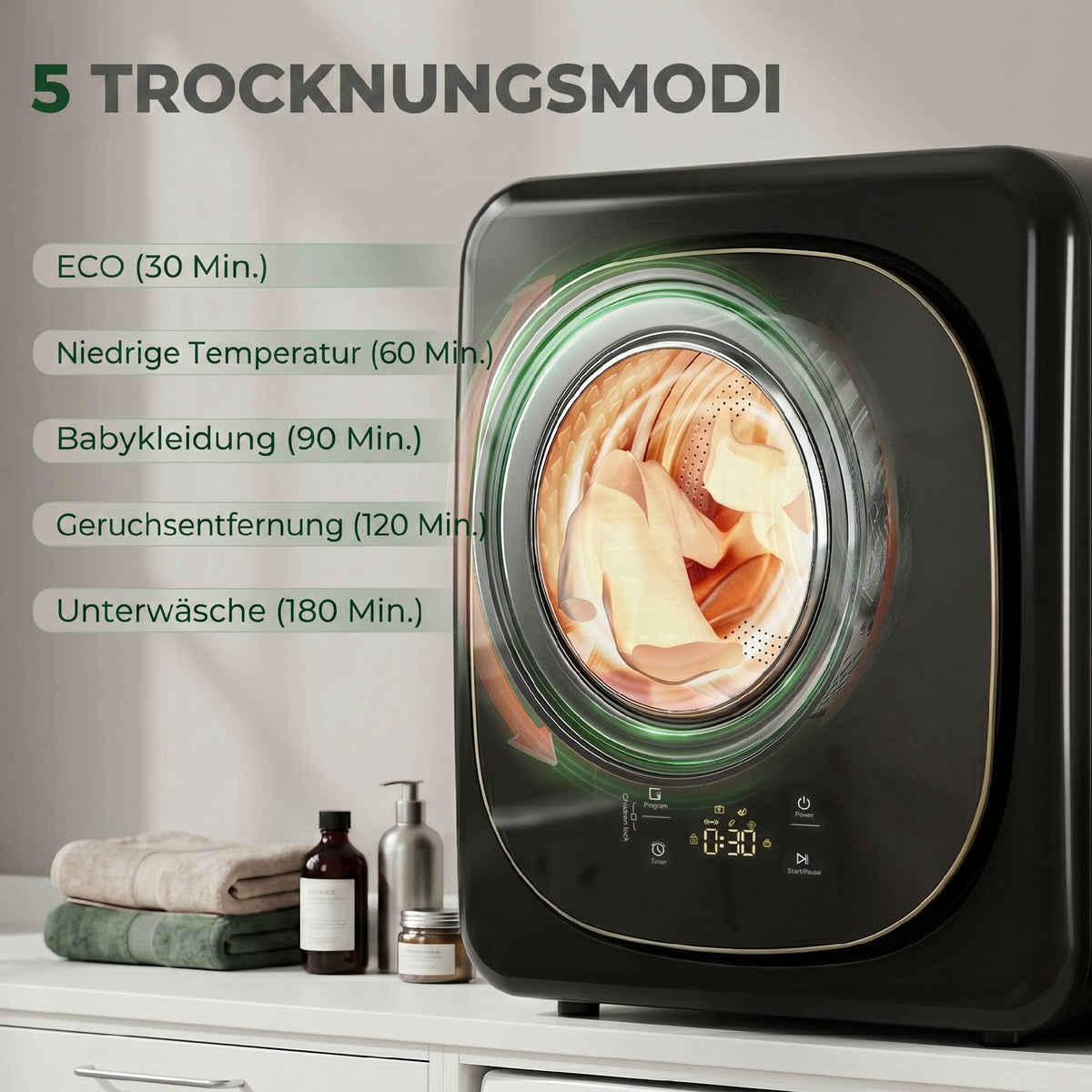 Compact 4kg Tumble Dryer – Touch Control, 5 Modes
