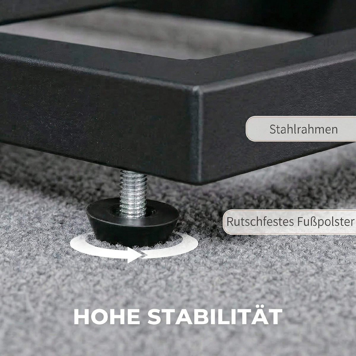 Compact Black Side Table with Steel Frame and Fabric Pocket