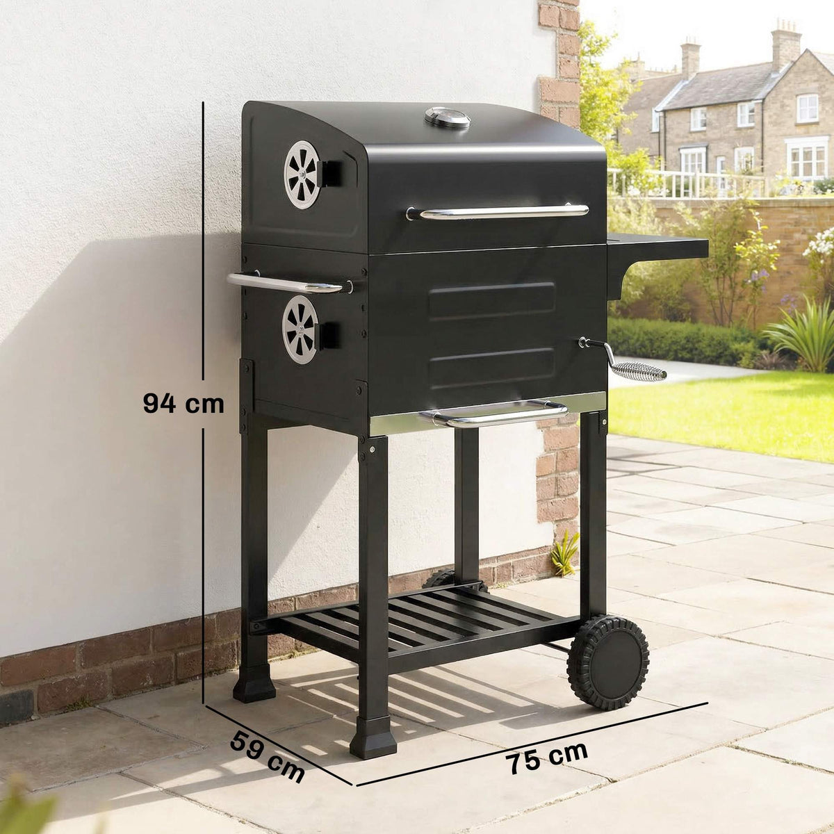 Compact Charcoal Grill with Thermometer and Side Table