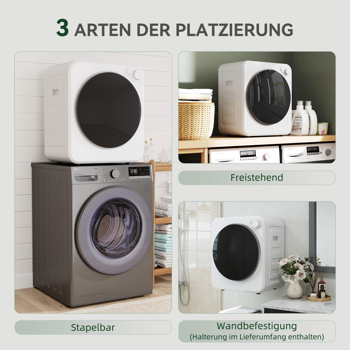Compact Clothes Dryer, 4kg, 5 Programs, 800W/400W, White