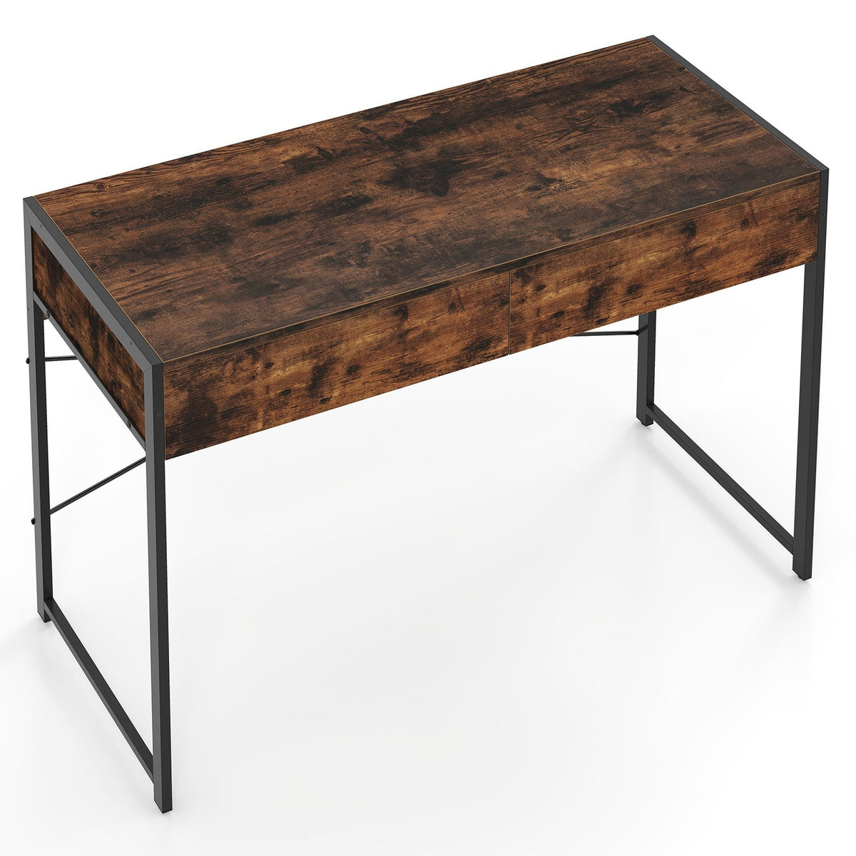 Compact Computer Desk with 2 Drawers, Rustic Brown