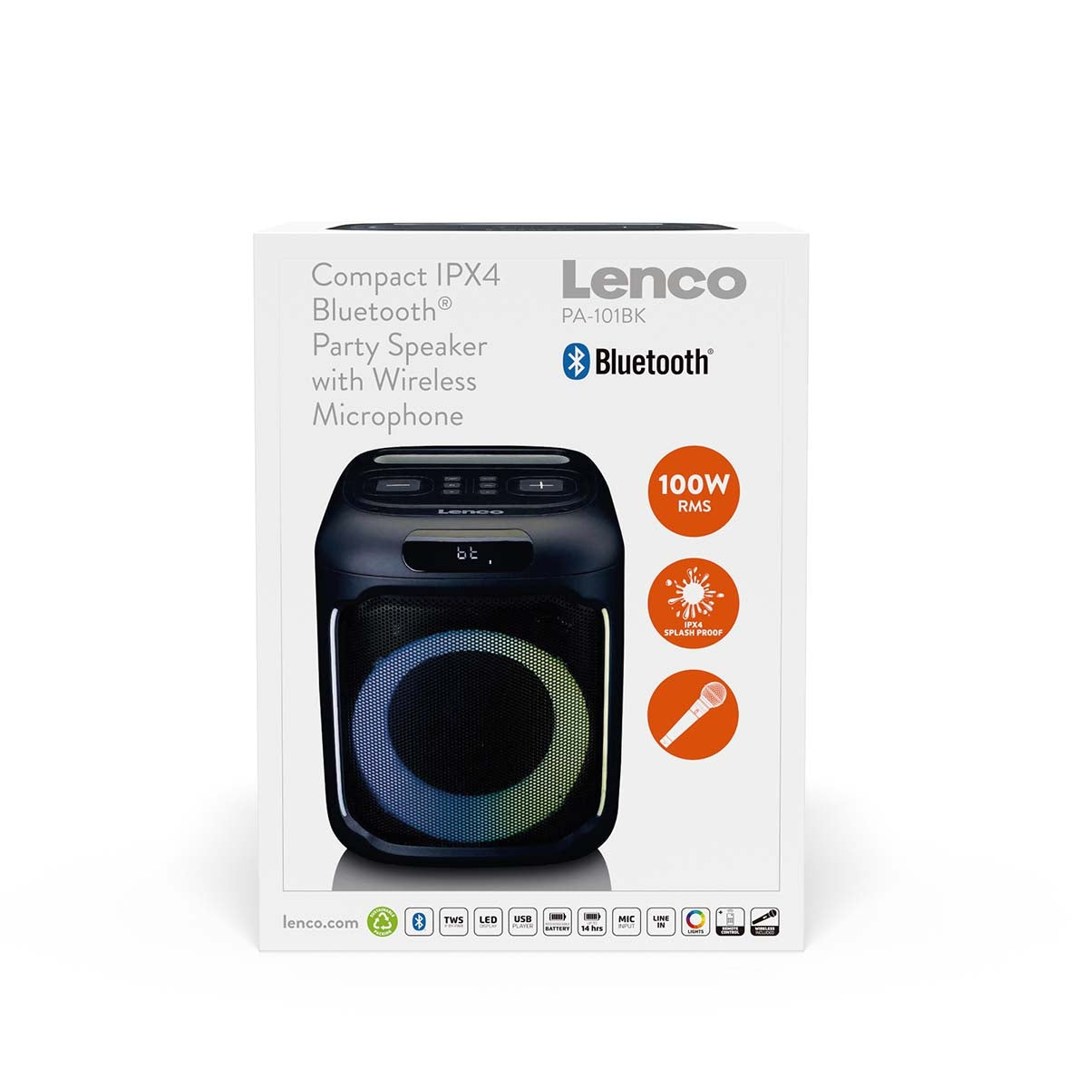 Compact IPX4 Bluetooth® Party Speaker with wireless microphone