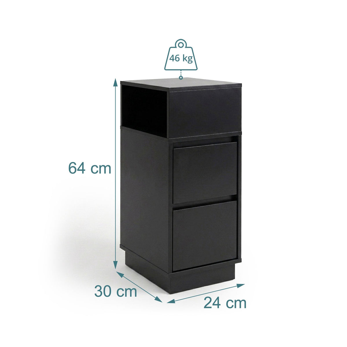 Compact MDF Bedside Table Set with Drawers, 64x24x30 cm