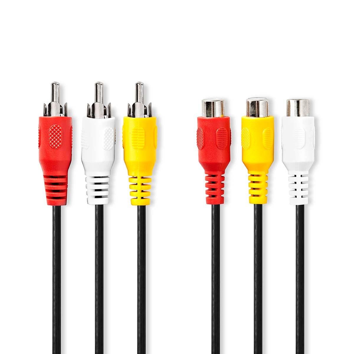 Composite Video Cable | 3x RCA Male | 3x RCA Female | Nickel Plated | 480p | 3.00 m | Round | PVC | Black | Envelope