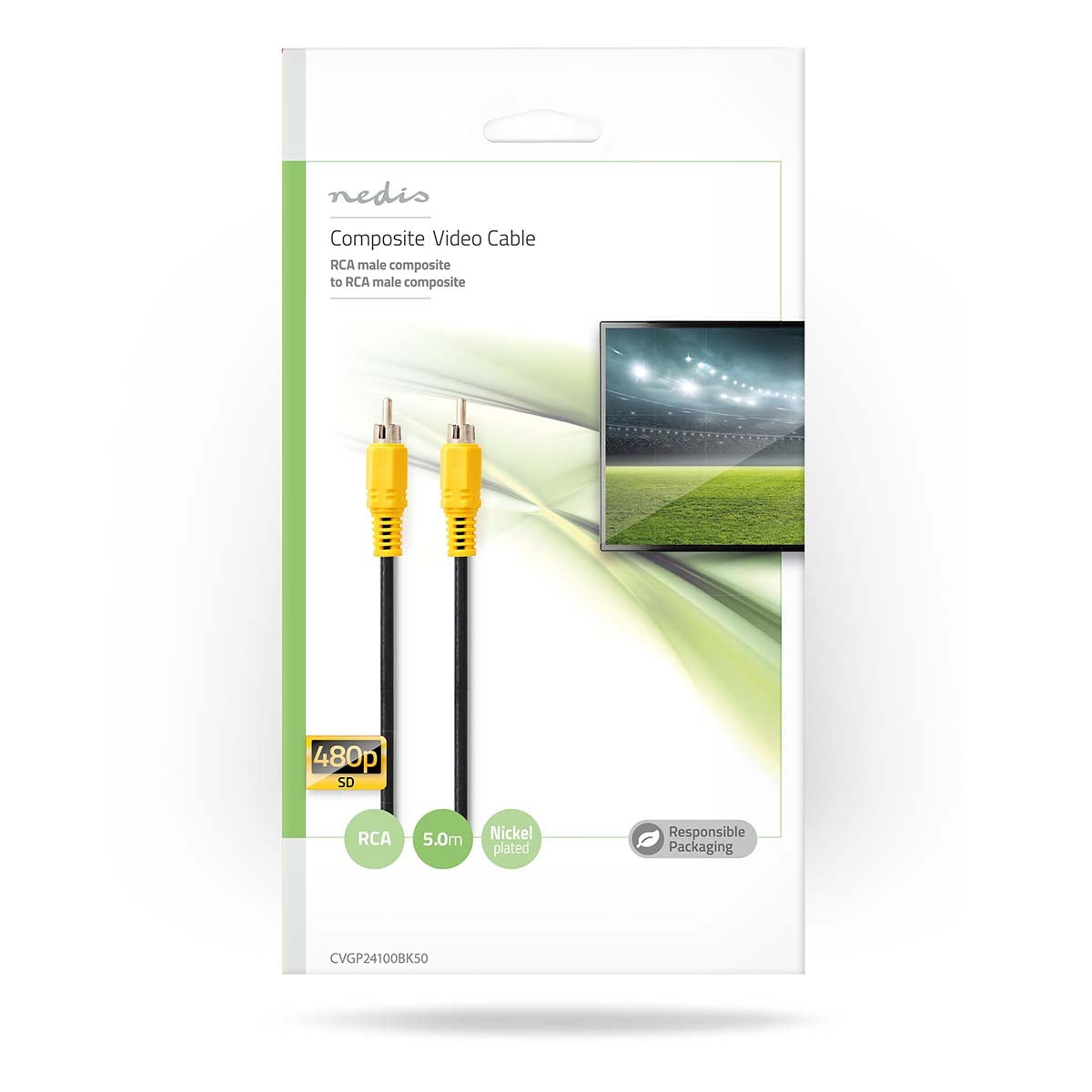 Composite Video Cable | RCA Male | RCA Male | Nickel plated | 480p | 5.00 m | Round | PVC | Black | Plastic bag
