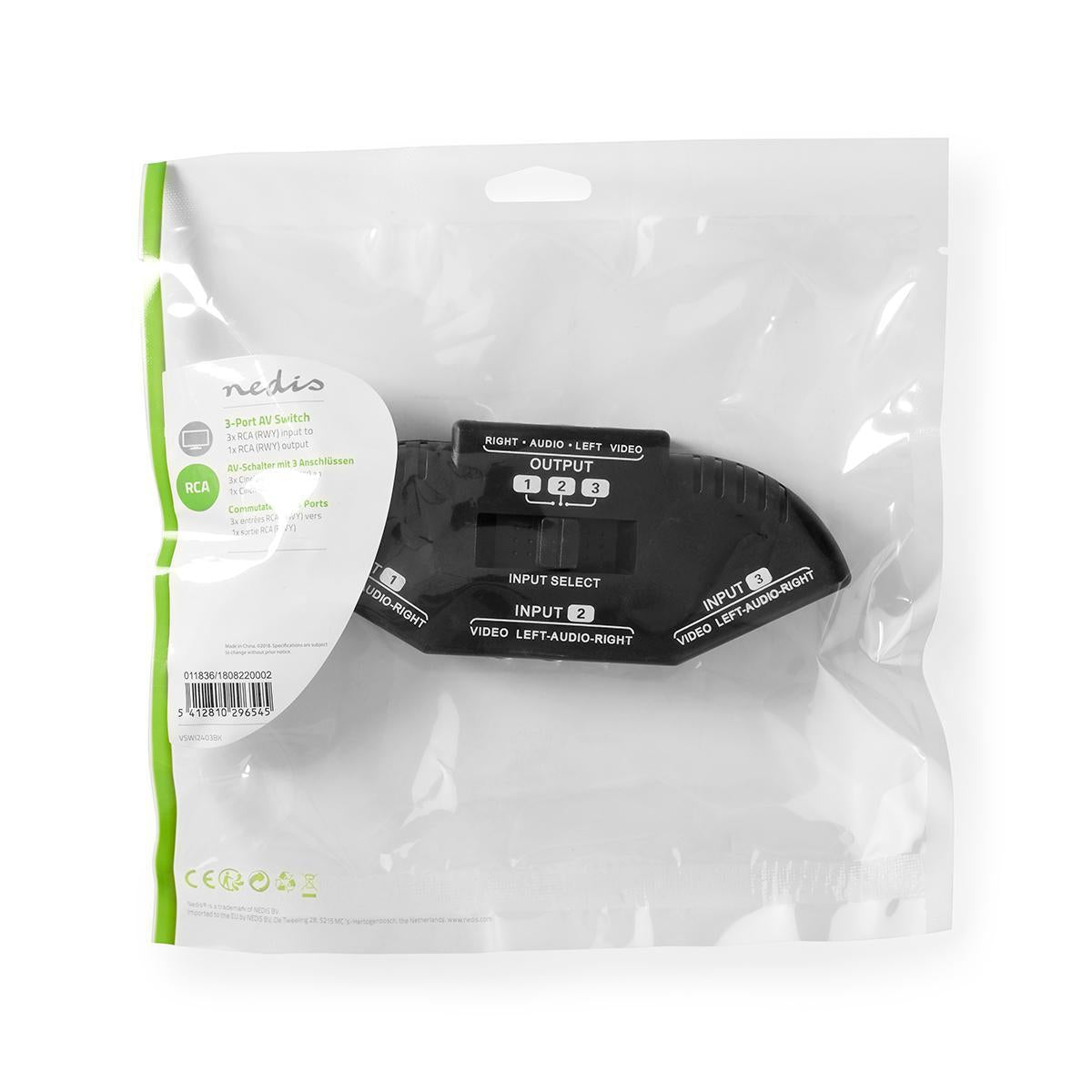 Composite Video Switch | 3-Port port(s) | Connection input: 3x Composite Video (RWY) | Connection output: 1x Composite Video (RWY) | 1024x576 | ABS | Black