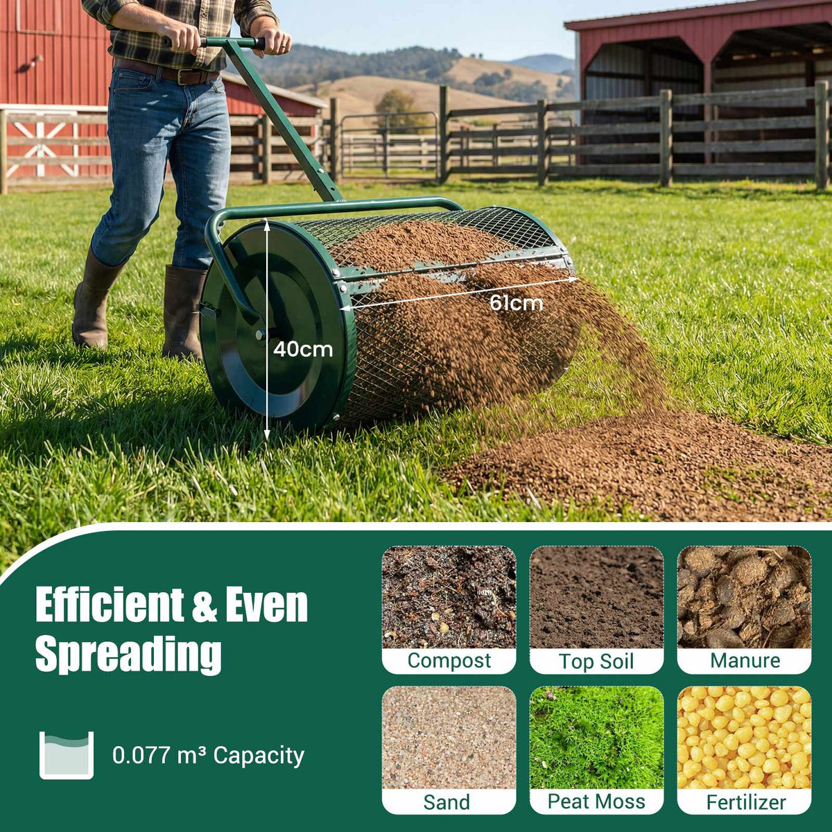 Compost Spreader, Adjustable T-Handle, 0.077 m3