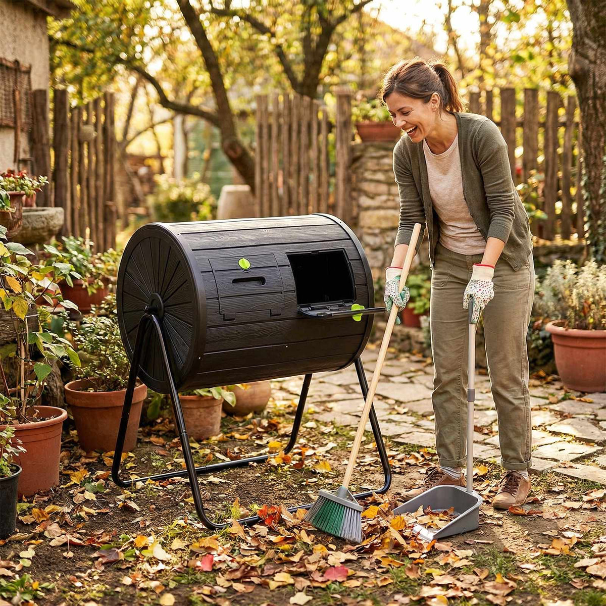 Compost Tumbler, 142L Dual-Chamber Outdoor Bin