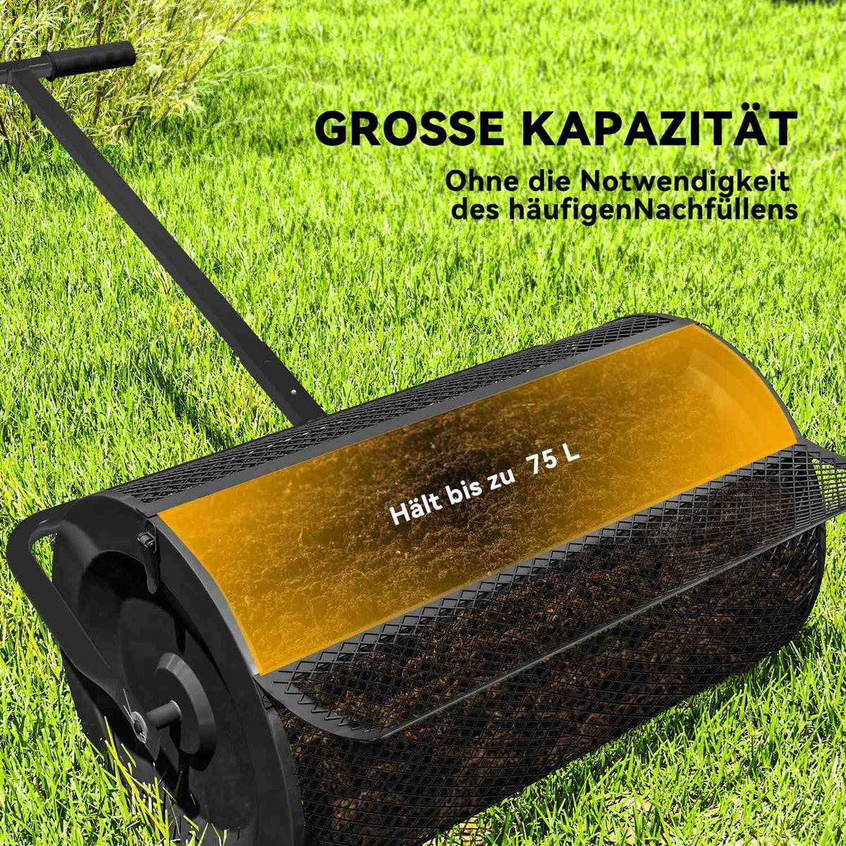 Compost spreader 300L 61x40cm fertilizer spreader lawn garden garden spreader with T-handle mesh basket metal seed spreader peat moss spreader lawn spreader lawn care for compost, manure fertilizer seed black |