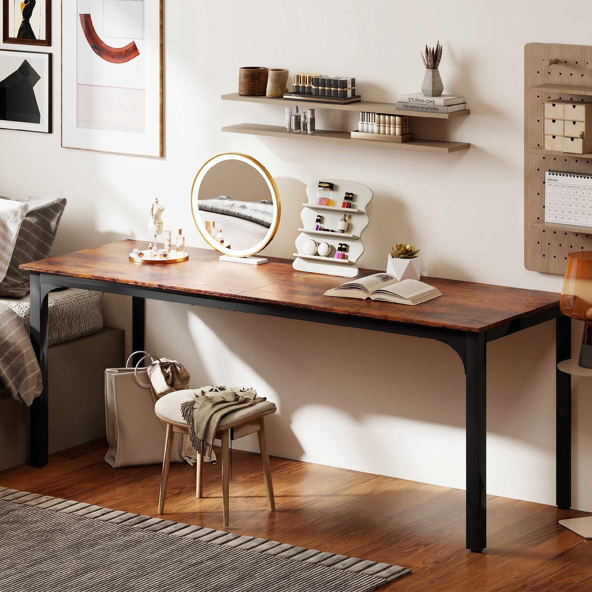 Computer Desk 200 x 60 cm, Industrial Rustic Brown, Steel Frame
