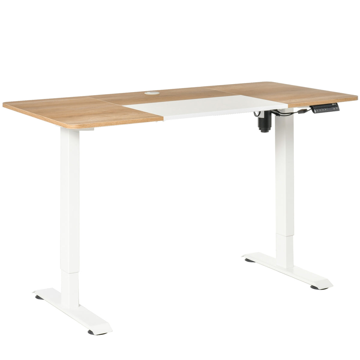 Computer Desk Electric Desk, Standing Desk, Height Adjustable, Table Frame With Motor, Metal, Natural+White