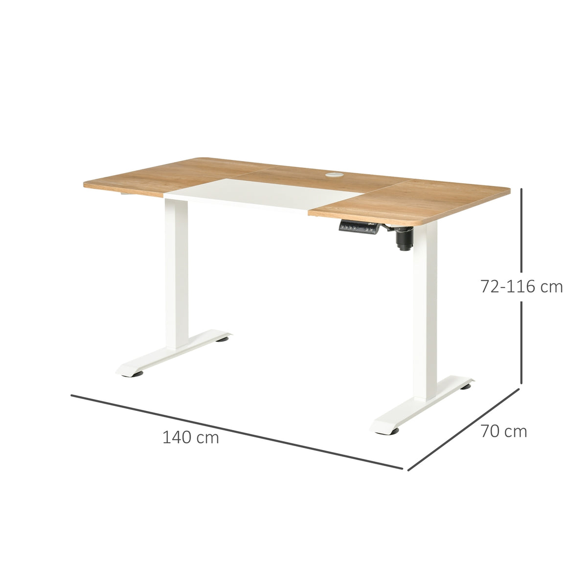 Computer Desk Electric Desk, Standing Desk, Height Adjustable, Table Frame With Motor, Metal, Natural+White