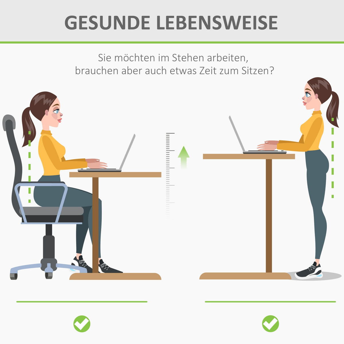 Computer Desk Electric Desk, Standing Desk, Height Adjustable, Table Frame With Motor, Metal, Natural+White