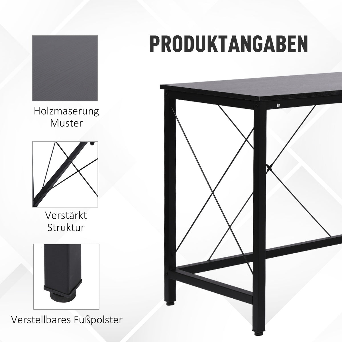 Computer Desk L-Shape Corner Desk, Angle Desk, Mdf, Black, 150X150X76Cm