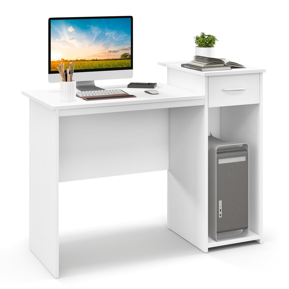 Computer Desk With Drawer, Adjustable Shelf, Cable Hole