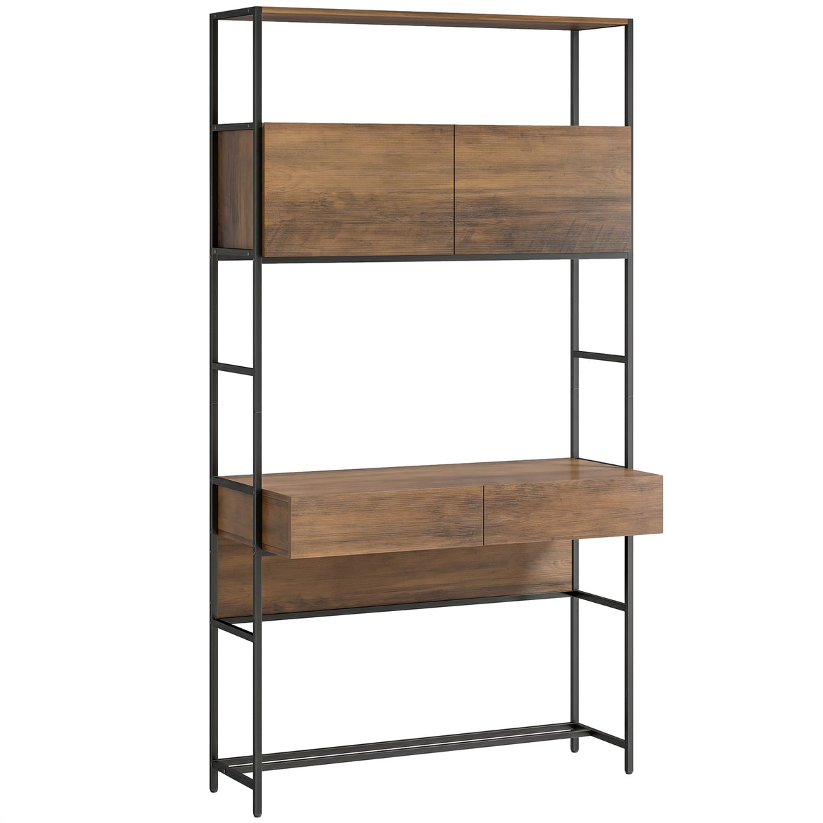 Computer Desk With Shelves and 2 Drawers, Brown, 185 cm