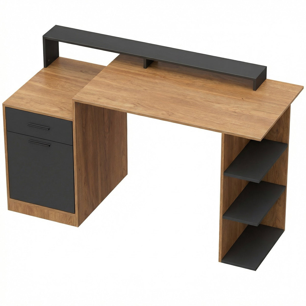 Computer Desk with Storage and Shelves, 140 cm Oak
