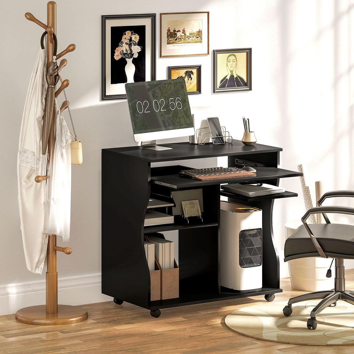 Computer desk desk with wheels Office table with keyboard shelf? Shelf, PC table black 80 x 48 x 75 cm