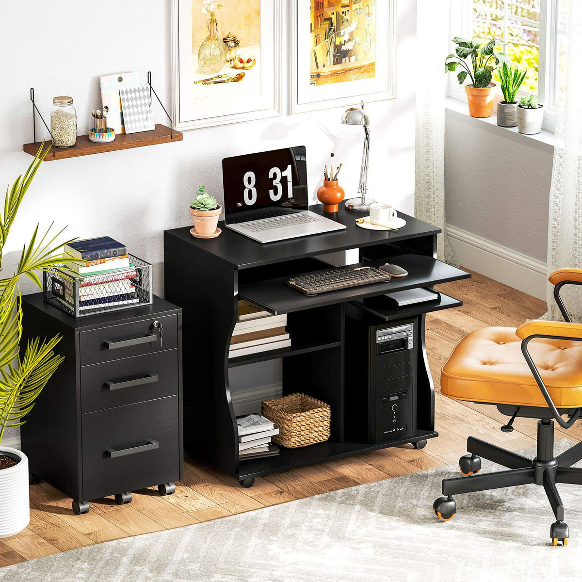 Computer desk desk with wheels Office table with keyboard shelf? Shelf, PC table black 80 x 48 x 75 cm