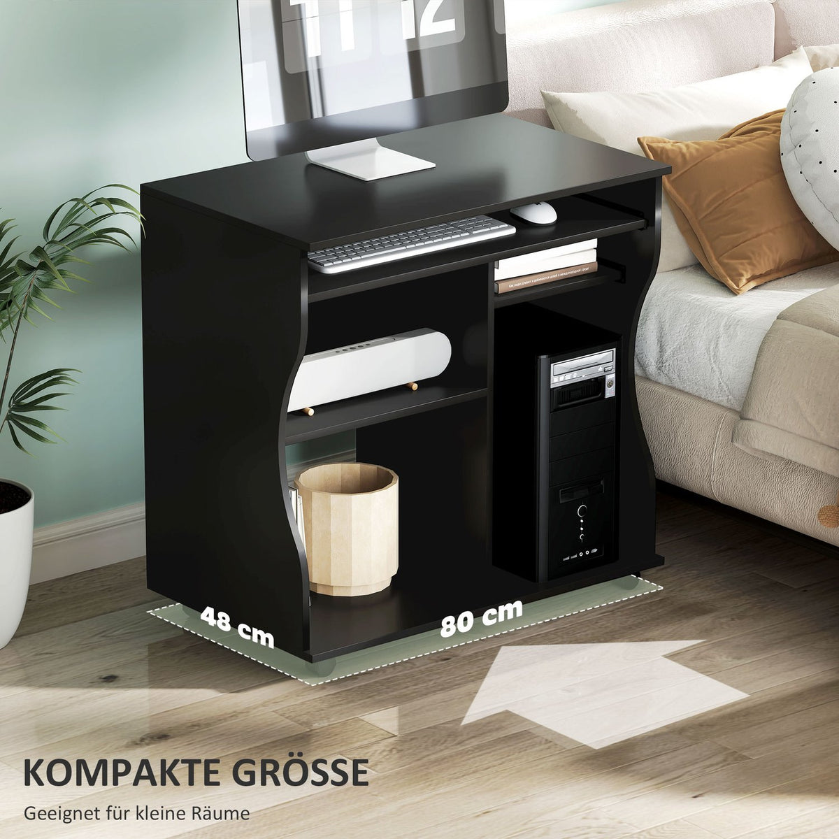 Computer desk desk with wheels Office table with keyboard shelf? Shelf, PC table black 80 x 48 x 75 cm