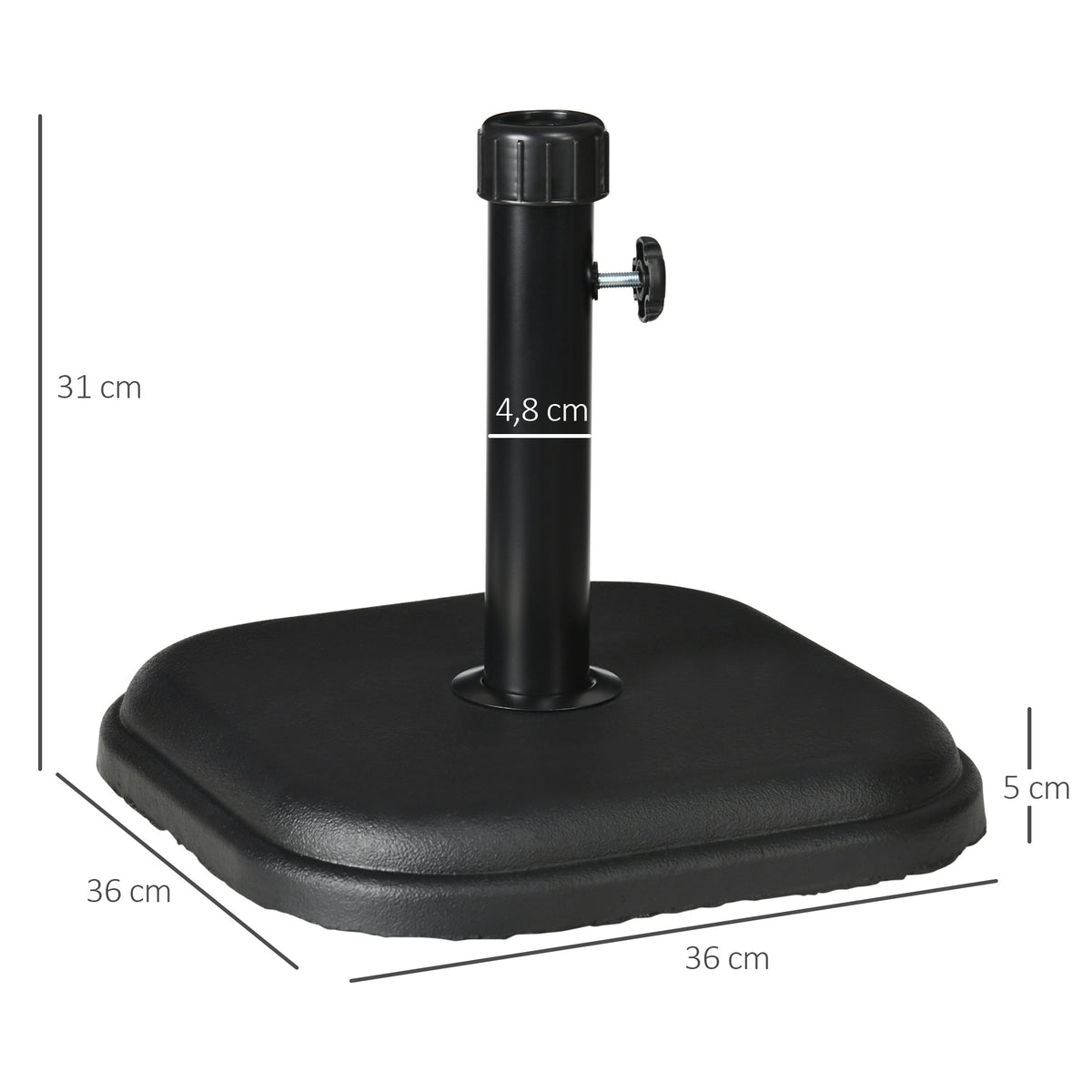 Concrete Parasol Base 11kg, Square, Fits 32-38mm Poles