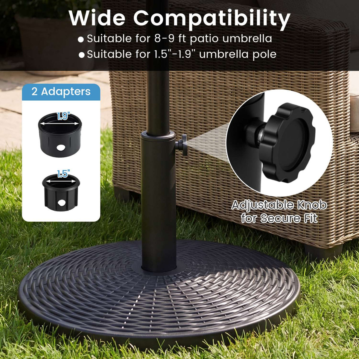 Concrete Patio Umbrella Base, Rattan Pattern, 21 lbs, Black