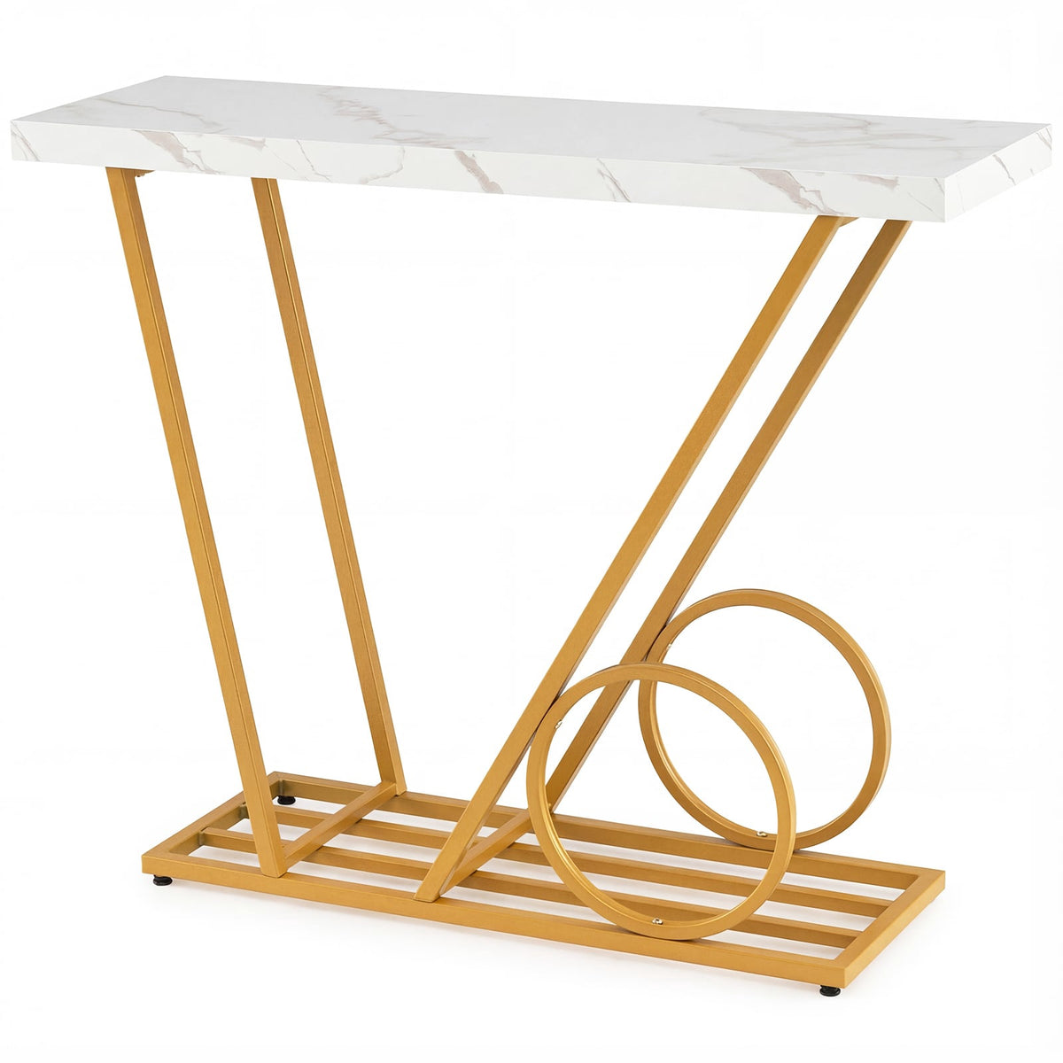 Console Table 100cm, Marble-Look, White, Metal Frame