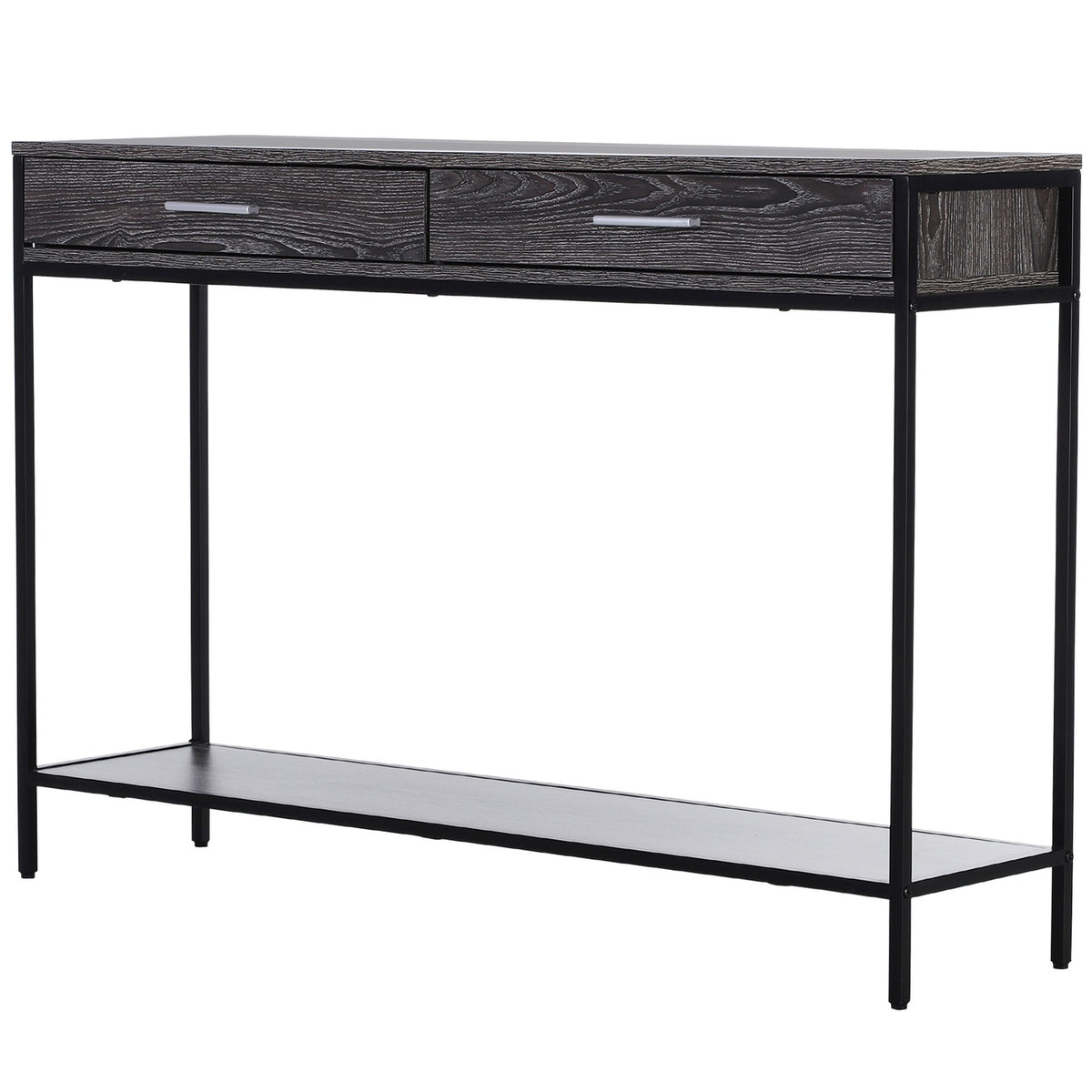 Console Table, Entrance Table, Side Table, 2 Drawers, Lower Shelf, Steel, Gray, 120 X 30 X 81.5 Cm