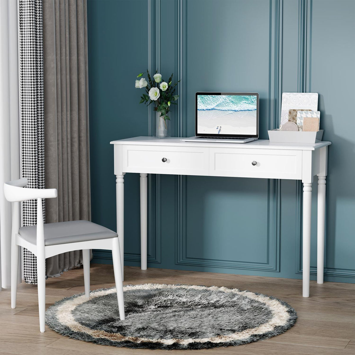 Console Table, Hallway Table, Side Table With Drawers, Modern Sofa Table For Entrance, Living Room And Hallway, Pine Wood, White