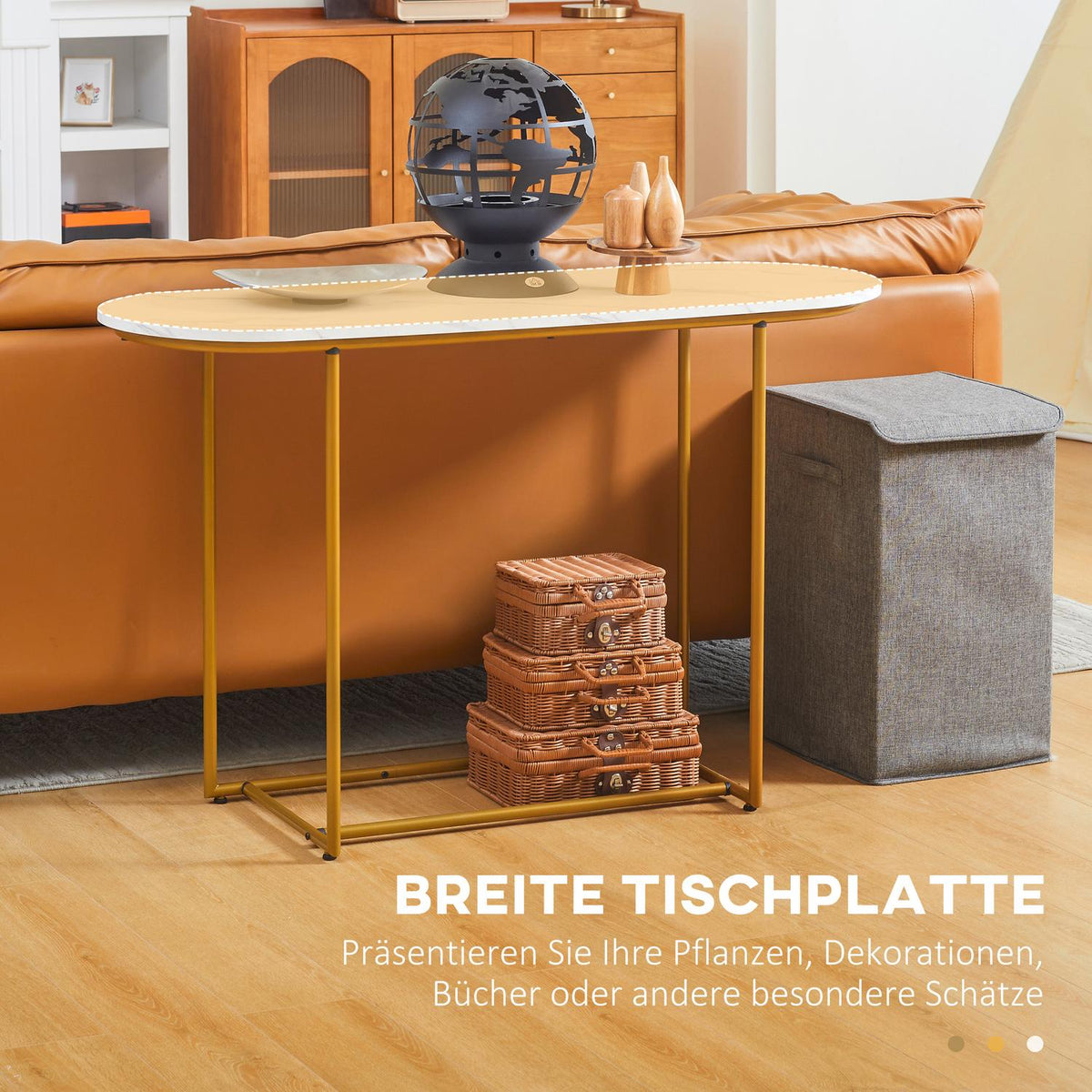 Console Table, Modern Hallway Table As A Side Table, Sofa Table, Steel, White + Gold, 120X40X75 Cm