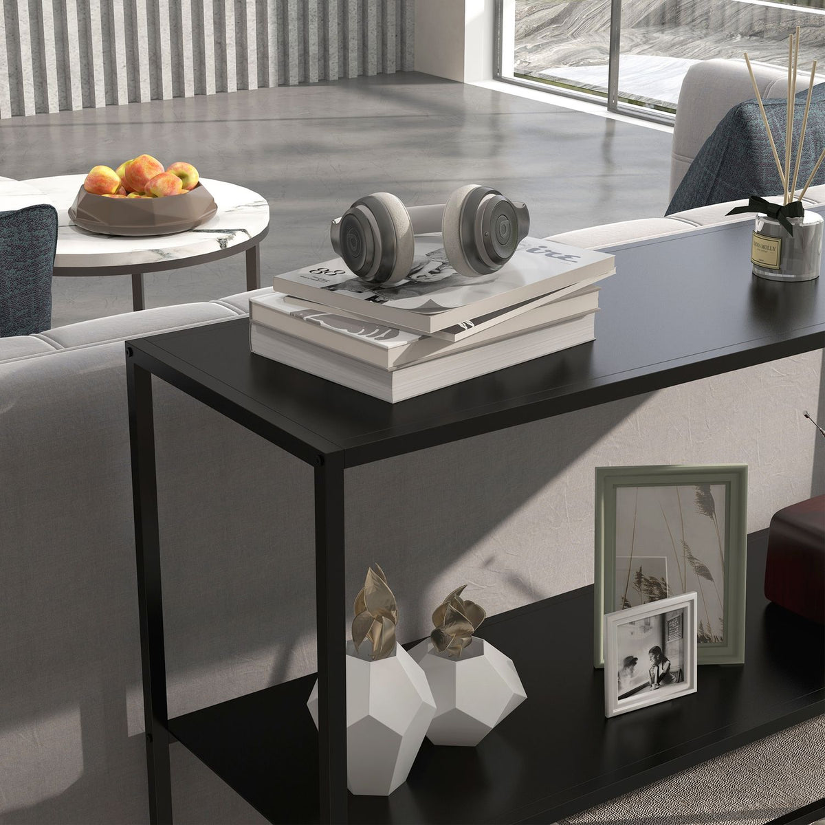 Console Table With 2 Levels, Hallway Table, Side Table Made Of Steel, With Tip Protection, 90X30X75 Cm