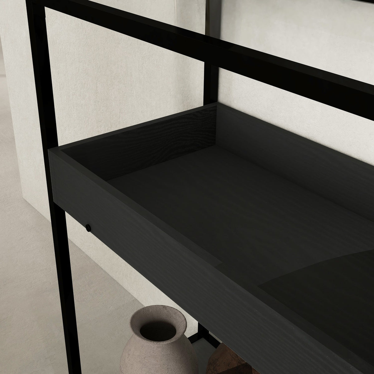 Console Table With 2 Shelves, Hall Table With Glass Top, Shoe Rack, Steel, Black, 100X30X78 Cm