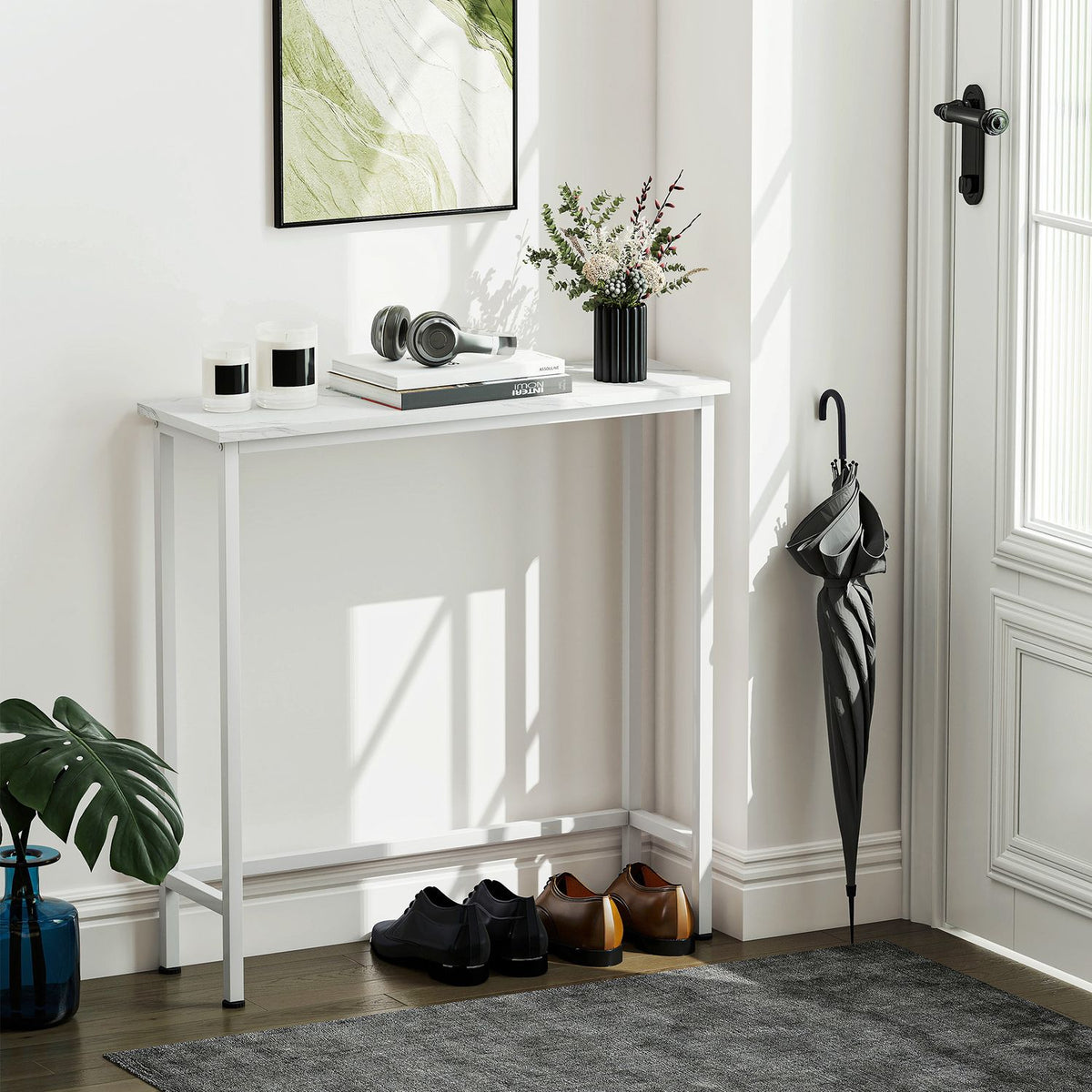 Console Table with Adjustable Feet, Anti-Tip, 75x24x76 cm, White