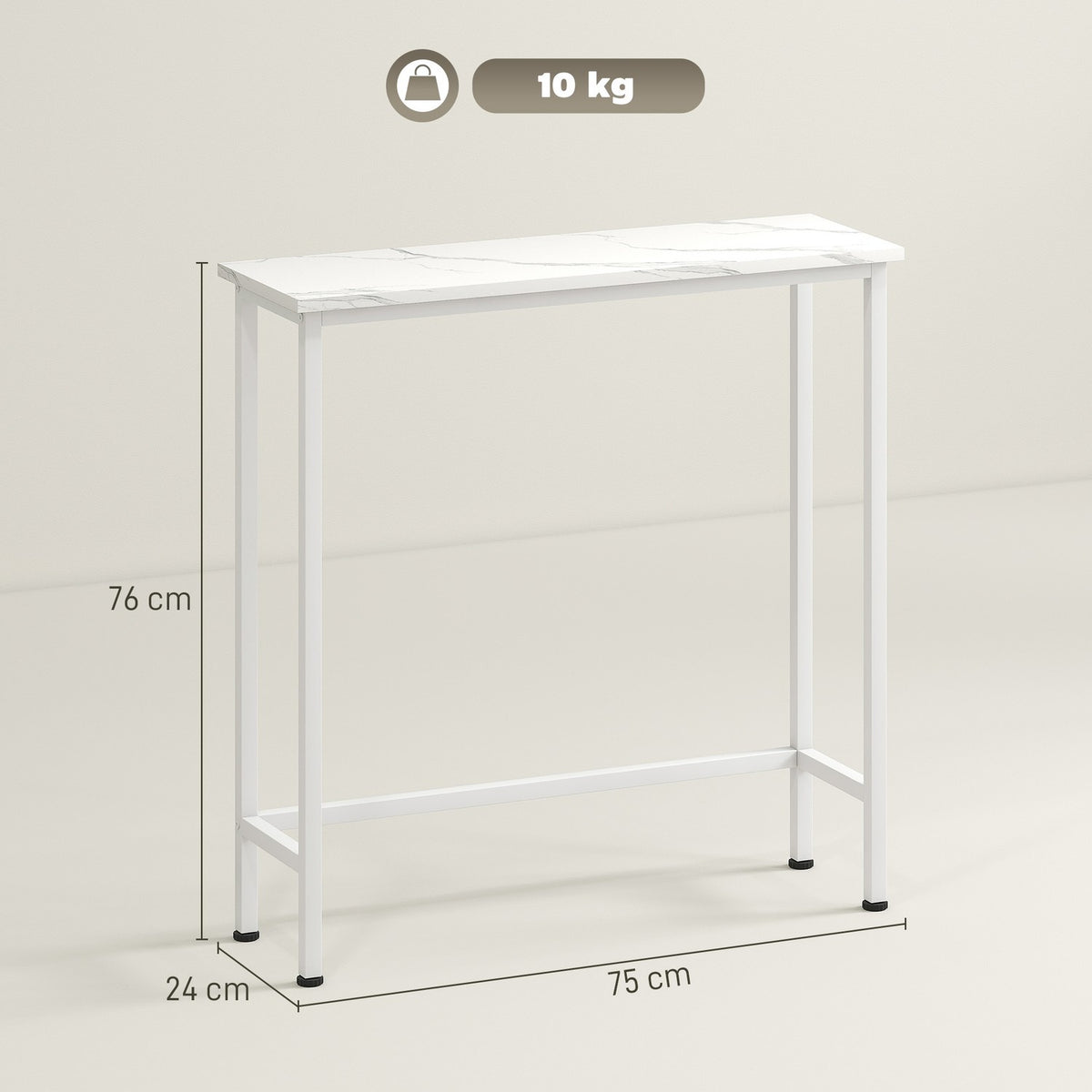 Console Table with Adjustable Feet, Anti-Tip, 75x24x76 cm, White