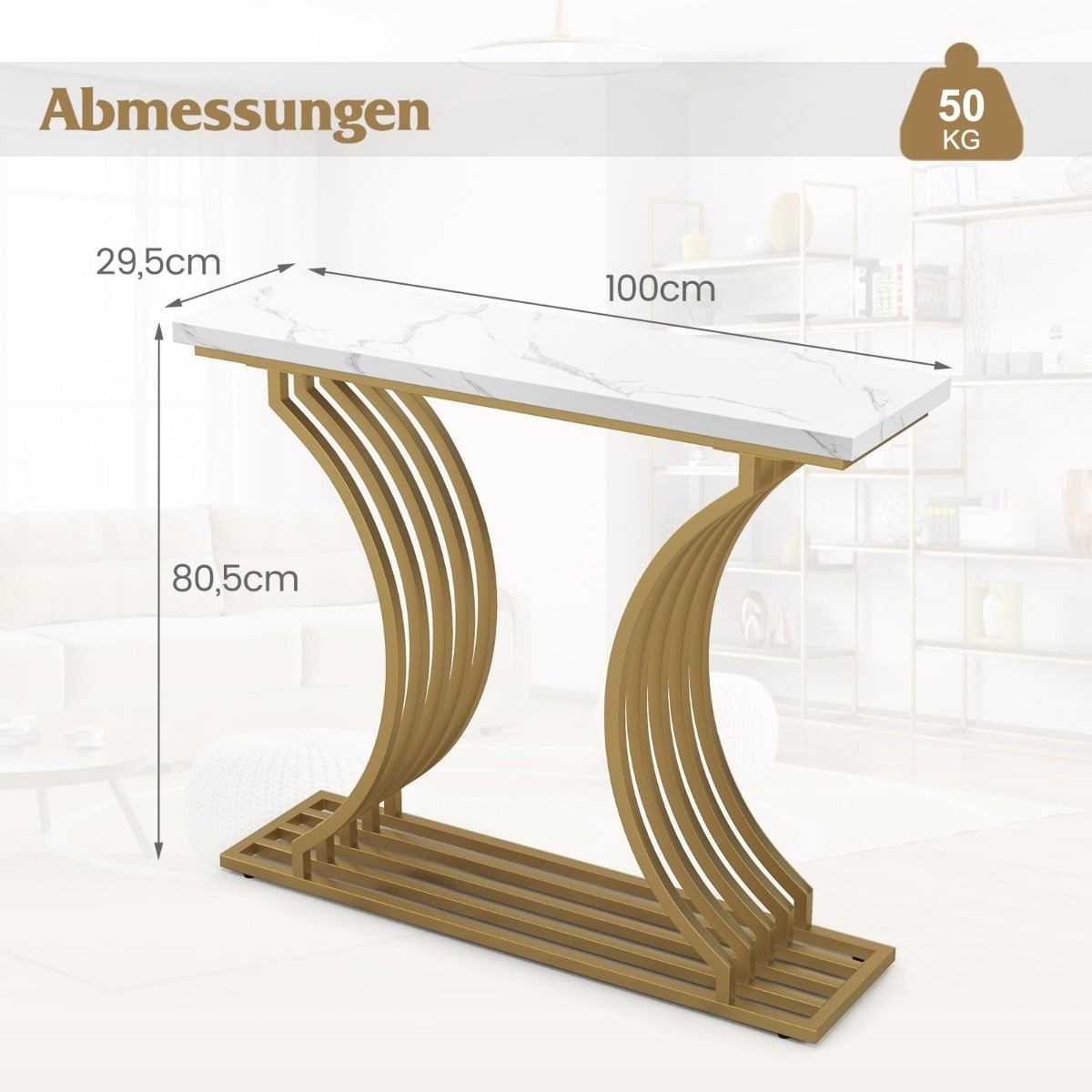 Console Table with Faux Marble Top & Metal Legs