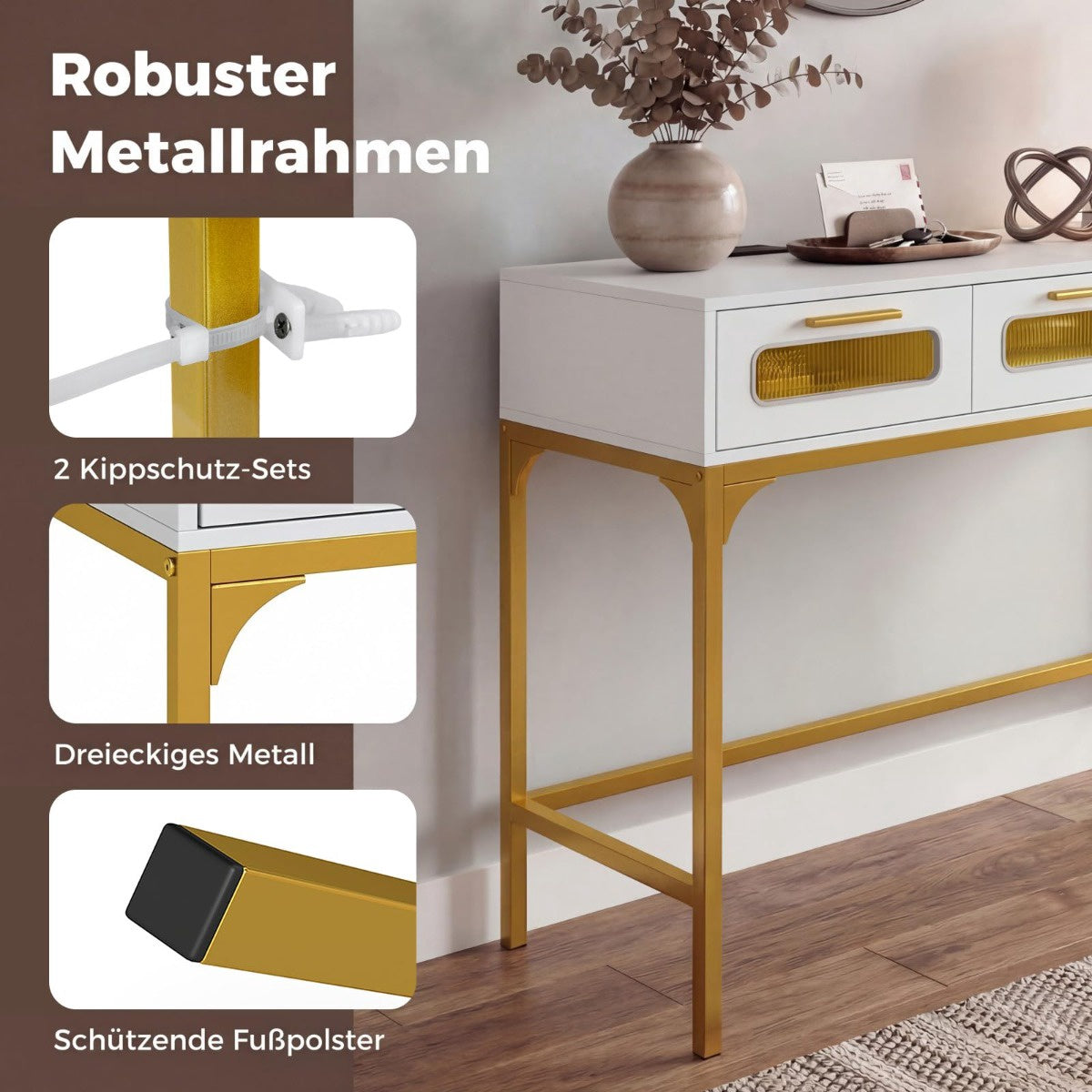 Console Table with LED Lights & Charging Station, White 90x40x75 cm