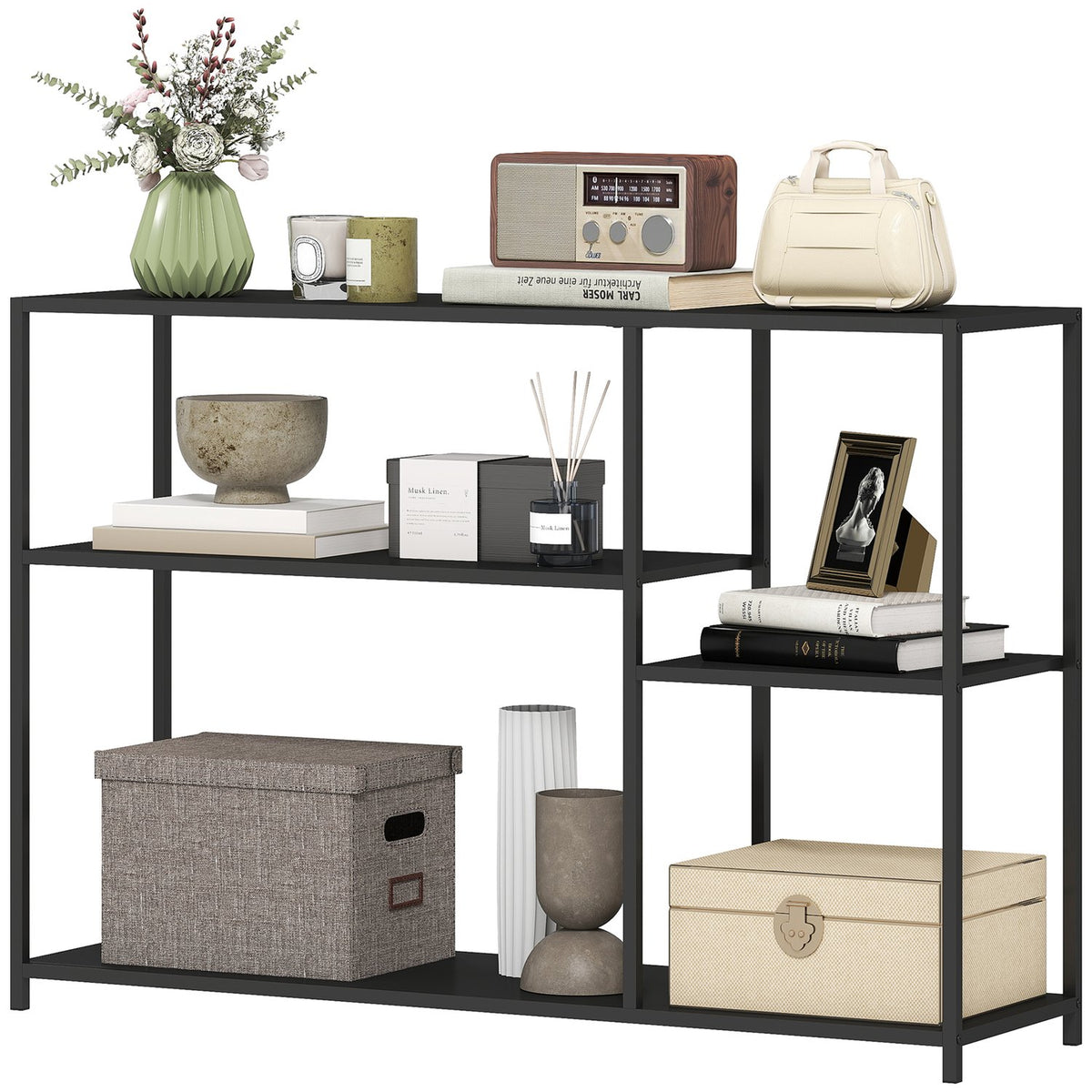 Console table, 4 levels, steel frame, for hallway, living room, black