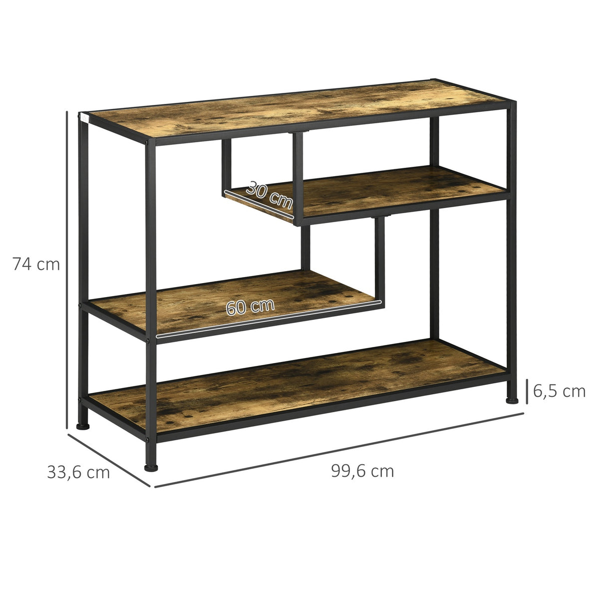 Console table, hallway table, 4 levels with steel legs, side table, decorative table, tilt protection for hallway, living room, rustic brown, 99.6 x 33.6 x 74 cm